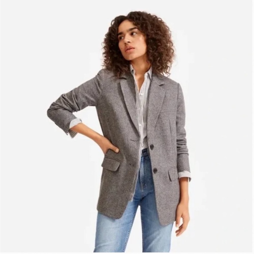 Everlane The Oversized Blazer in Grey Herringbone‎ Wool Blend size 2